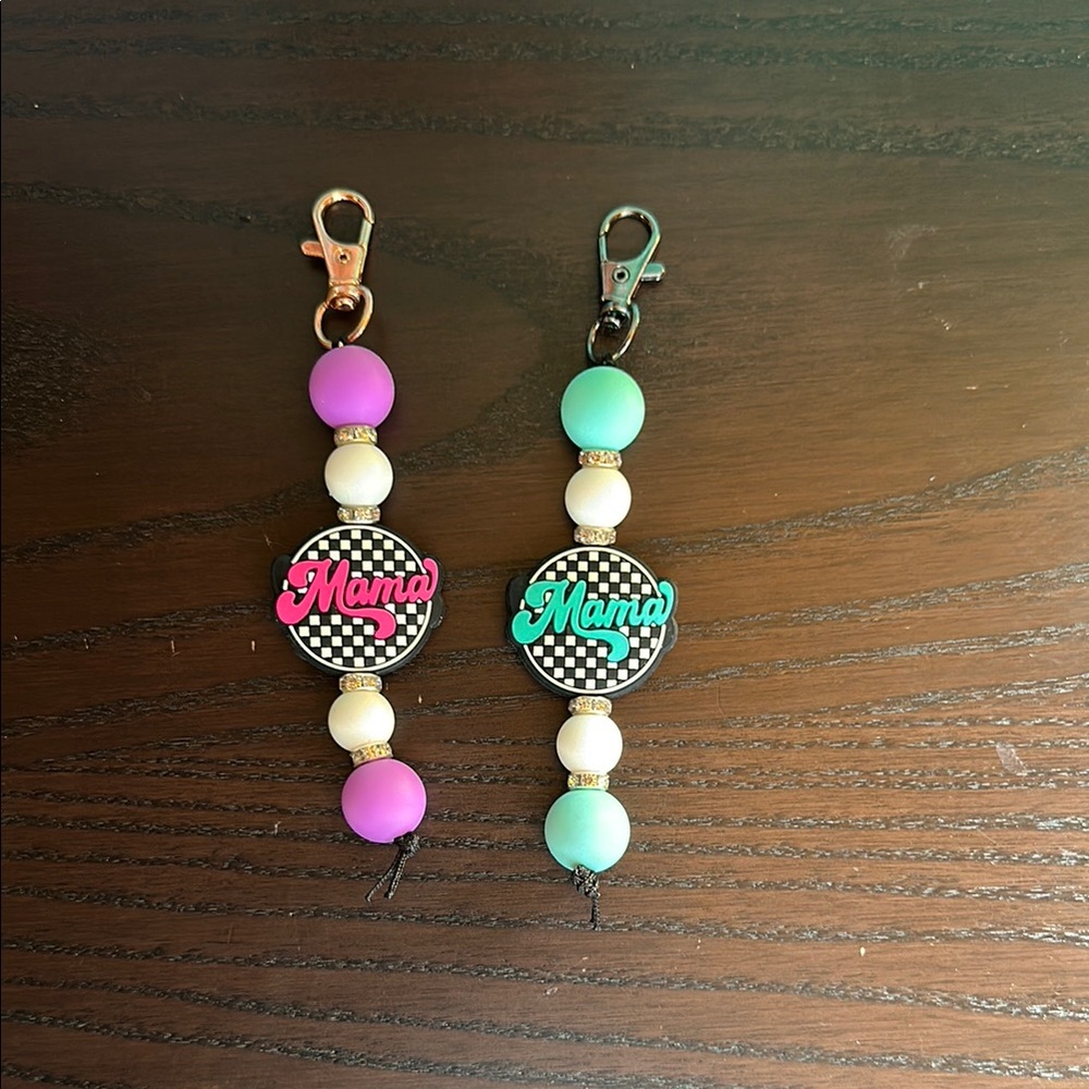 Mama Keychain Set with Pink and Teal Beads